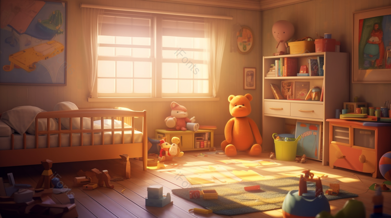 室内卡通动漫小熊儿童卧室场景,高清,摄影图,摄影图片,图片大全,摄影图免费下载